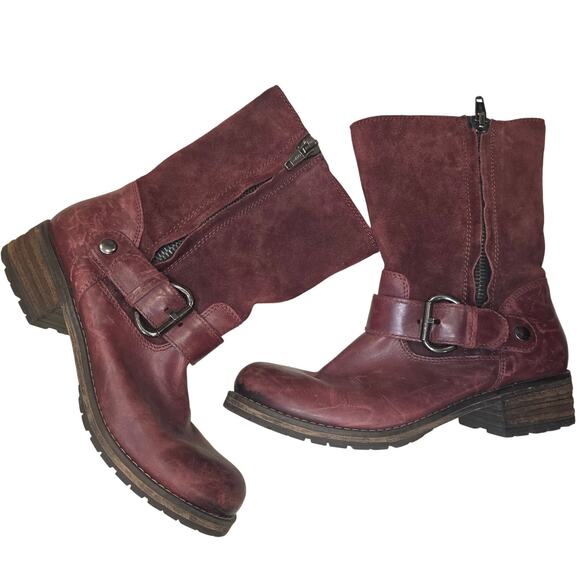 Clarks Shoes - Clarks Majorca Isla mid calf leather slouch, zip burgundy boots sz 9.5